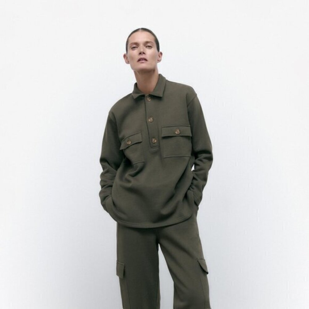 ZARA GREEN PLUSH‎ OVERSHIRT WITH POCKETS- SIZE Small